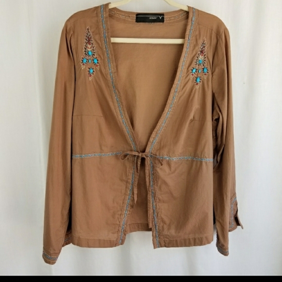 👑22/24 Venezia turquoise beaded tie top jacket - Picture 2 of 8